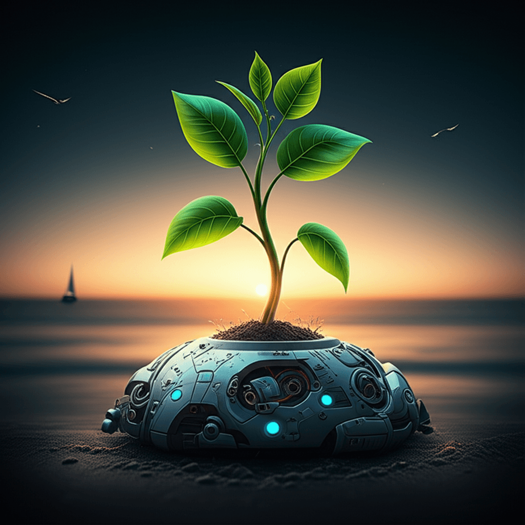 Green sprout emerging from soil representing regenerative robotics supporting sustainable agriculture